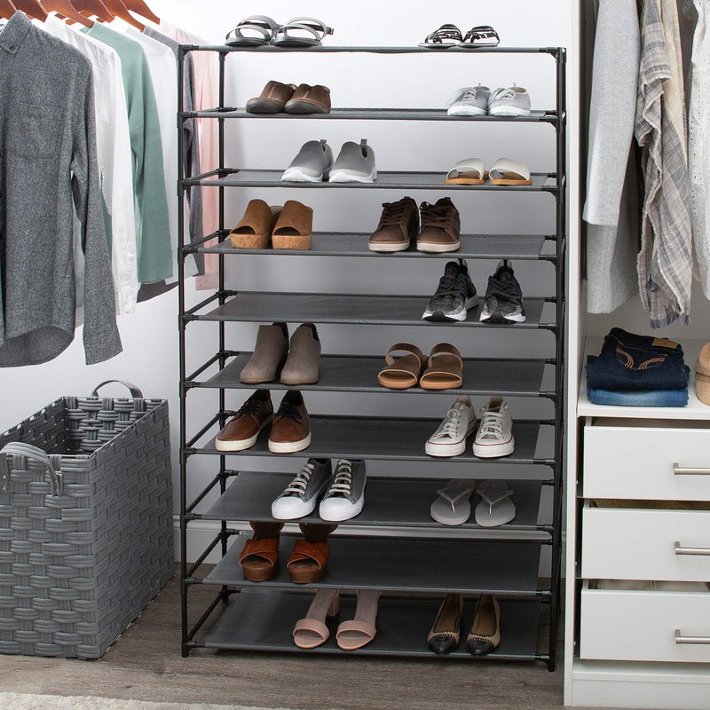 Simplify 10 Tier 50 Pair Freestanding Shoe Rack | Holds up to 100 Individual Shoes | Good for Sneakers, Boots, Loafers, Heels & Slippers | Black - Image 5